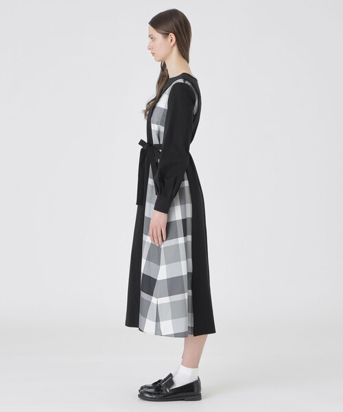 BLUE LABEL CRESTBRIDGE(ブルーレーベルクレストブリッジ)の「【一部店舗限定】パーシャルチェックポンチドレス(ワンピース・レディース・ブラック/ベージュ系その他・40/38/36)」の3枚目の写真