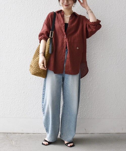 SHIPS any(シップス エニィ)の「SHIPS any:〈洗濯機可能〉リネン 刺繍 レギュラー ルーズ シャツ(シャツ/ブラウス・レディース・ピンク/ブラウン/ホワイト/イエロー・ONE SIZE)」の19枚目の写真