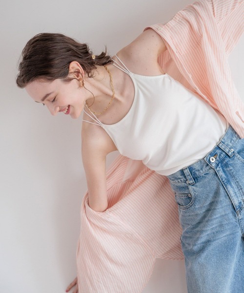 bijorie（ビジュリィ）の「【bijorie】[5つの機能付き]カップ付きバッククロスキャミ／NEW BASIC（インナーウェア/肌着・レディース・ホワイト/ダークブラウン/ブラック・MEDIUM/LARGE/LG）」の14枚目の写真