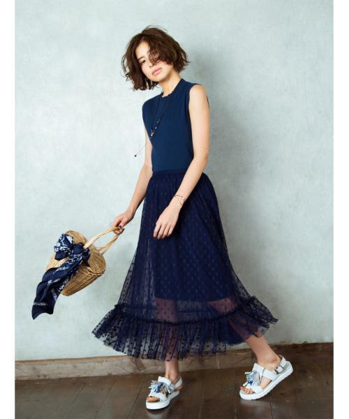 Ray BEAMS（レイビームス）の「◇【ラブリ着用】Ray BEAMS / DOT チュール シアー スカート（スカート・レディース・シルバー/ネイビー・ONE SIZE）」の7枚目の写真