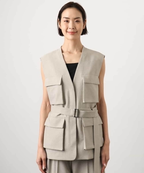 MICHEL KLEIN（ミッシェル・クラン）の「[セットアップ対応]ツイードライク フィッシャーマンジレ（ミリタリージャケット・レディース・サンドベージュ/ネイビー・38）」の20枚目の写真