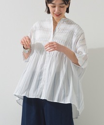 OMNES | コットンボイルストライプタックギャザー半袖シャツ(シャツ/ブラウス)