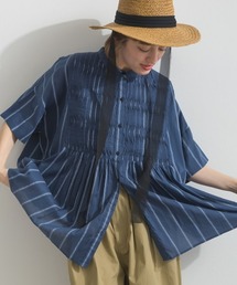 OMNES（オムネス）の「コットンボイルストライプタックギャザー半袖シャツ（シャツ/ブラウス）」