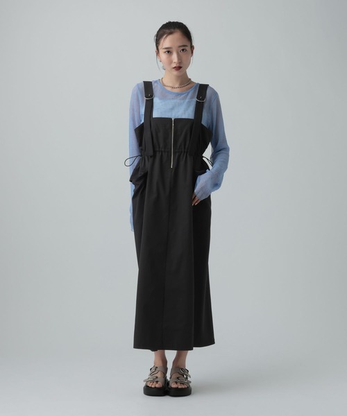 LEPSIM（レプシィム）の「異素材ジャンパースカート　653957（ジャンパースカート・レディース・グレー/カーキ/ブラック・FREE）」の2枚目の写真