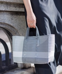 OJO DE MEX | 【OJO DE MEX×kuros'別注】Plastico CAGO Tote Chico CROSS LINE シルバー×ホワイト S(かごバッグ)