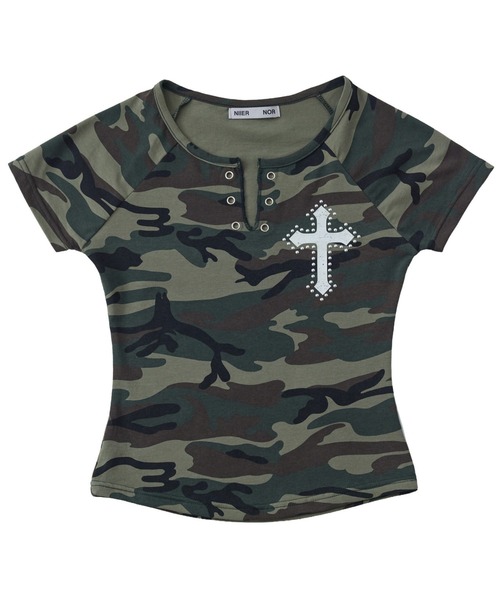 NIIER NOR(ニアノア)の「A'GEM/9 × .kom 『NIIER NOR/ニーアノア』 VINTAGE CROSS TEE/ビンテージクロス Tシャツ(Tシャツ/カットソー・レディース・グレー/カモフラージュ・FREE)」の14枚目の写真