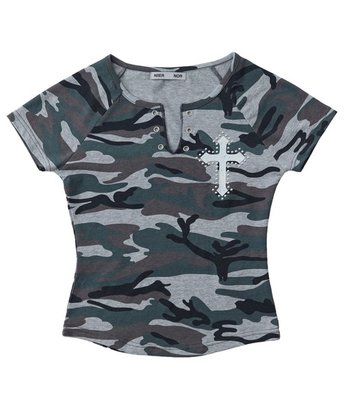NIIER NOR(ニアノア)の「A'GEM/9 × .kom 『NIIER NOR/ニーアノア』 VINTAGE CROSS TEE/ビンテージクロス Tシャツ(Tシャツ/カットソー・レディース・グレー/カモフラージュ・FREE)」の13枚目の写真
