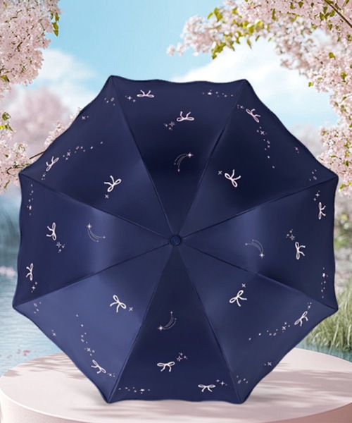 ネイビー レース付き 折りたたみ傘 Lace Ladies｜レースレディースの折りたたみ傘（ブルー・ネイビー/青色