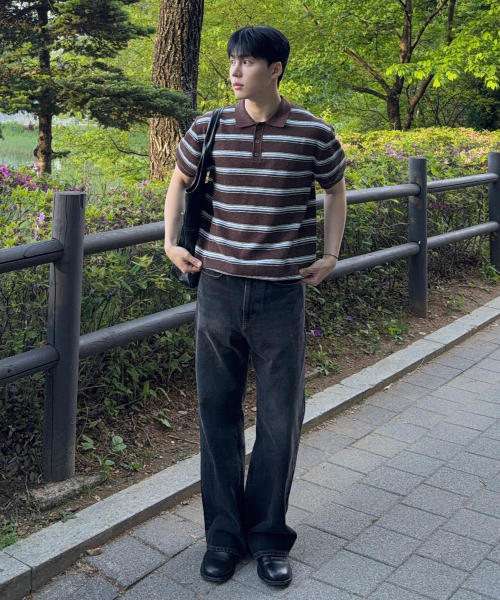 MINDBRIDGE（マインドブリッジ）の「[COUTURE]ウォッシャブルマルチストライプカラー半袖ニット - 2カラー（ニット/セーター・メンズ・アイボリー/ブラウン・95/100/105/110）」の7枚目の写真