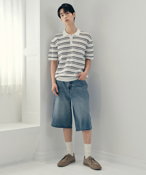 MINDBRIDGE（マインドブリッジ）の「[COUTURE]ウォッシャブルマルチストライプカラー半袖ニット - 2カラー（ニット/セーター・メンズ・アイボリー/ブラウン・95/100/105/110）」の9枚目の写真