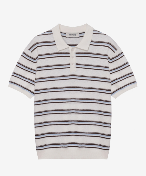 MINDBRIDGE（マインドブリッジ）の「[COUTURE]ウォッシャブルマルチストライプカラー半袖ニット - 2カラー（ニット/セーター・メンズ・アイボリー/ブラウン・95/100/105/110）」の10枚目の写真