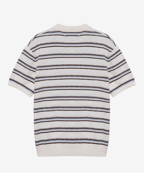 MINDBRIDGE（マインドブリッジ）の「[COUTURE]ウォッシャブルマルチストライプカラー半袖ニット - 2カラー（ニット/セーター・メンズ・アイボリー/ブラウン・95/100/105/110）」の11枚目の写真