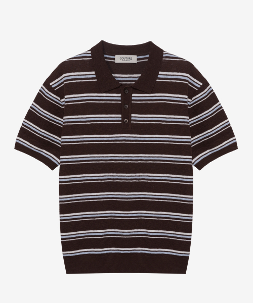 MINDBRIDGE（マインドブリッジ）の「[COUTURE]ウォッシャブルマルチストライプカラー半袖ニット - 2カラー（ニット/セーター・メンズ・アイボリー/ブラウン・95/100/105/110）」の12枚目の写真
