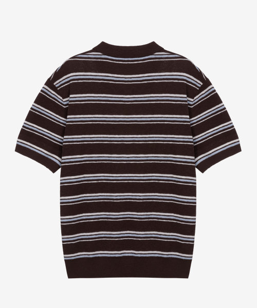 MINDBRIDGE（マインドブリッジ）の「[COUTURE]ウォッシャブルマルチストライプカラー半袖ニット - 2カラー（ニット/セーター・メンズ・アイボリー/ブラウン・95/100/105/110）」の13枚目の写真