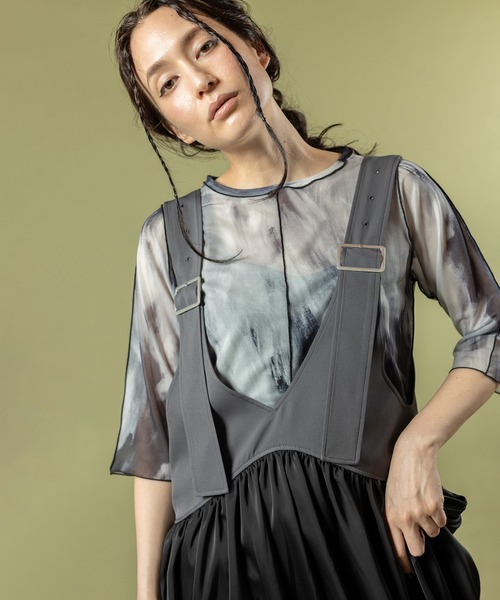 OSMOSIS(オズモーシス)の「プリントメロー切替Tシャツ(Tシャツ/カットソー・レディース・グリーン/ブラウン/ブラック・ONE SIZE)」の5枚目の写真