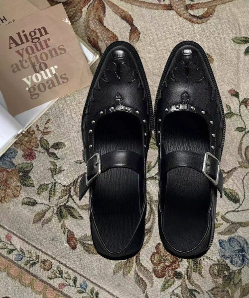 LAC-VERT(ラック・ヴェール)の「ウエスタンストラップシューズ(パンプス・レディース・ブラック・LARGE/MEDIUM/SMALL)」の1枚目の写真