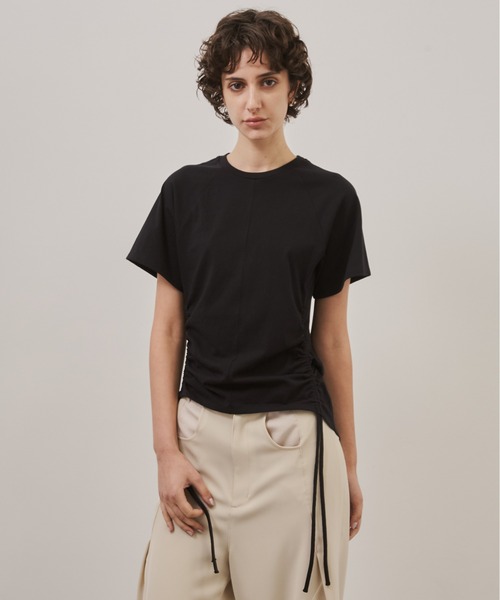 CITY TOKYO(シティトウキョウ)の「【CITY TOKYO/シティートウキョウ】Side Drawstring Tee/サイドドローストリングTシャツ(Tシャツ/カットソー・レディース・ブラック/ホワイト・FREE)」の1枚目の写真