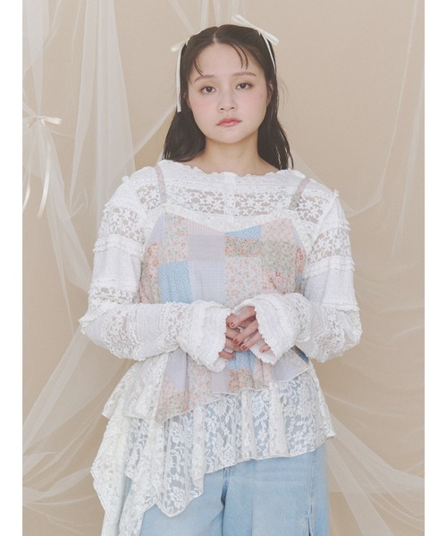 merry jenny(メリージェニー)の「カットレーストップス(Tシャツ/カットソー・レディース・オフホワイト/アイボリー/ブラック・FREE)」の1枚目の写真