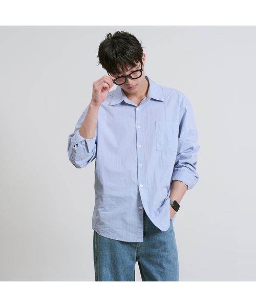 OWSA（オウサ）の「オーバーサイズ切替カラーシャツ 3色（シャツ/ブラウス・メンズ・スカイブルー/ベージュ/ホワイト・LARGE/MEDIUM）」の3枚目の写真