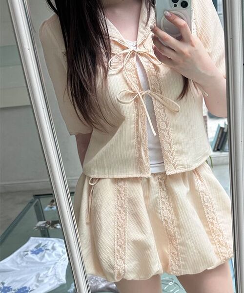 SINOON（シヌーン）の「Lace Balloon Mini Skirt (Apricot)（スカート・レディース・ライトピンク・SMALL/MEDIUM）」の8枚目の写真