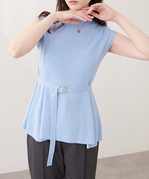natural couture(ナチュラルクチュール)の「ベルト付きペプラムノースリニット(ニット/セーター・レディース・ブラック/サックスブルー/グレイッシュベージュ/オフホワイト/ピンク/イエロー・FREE)」の4枚目の写真