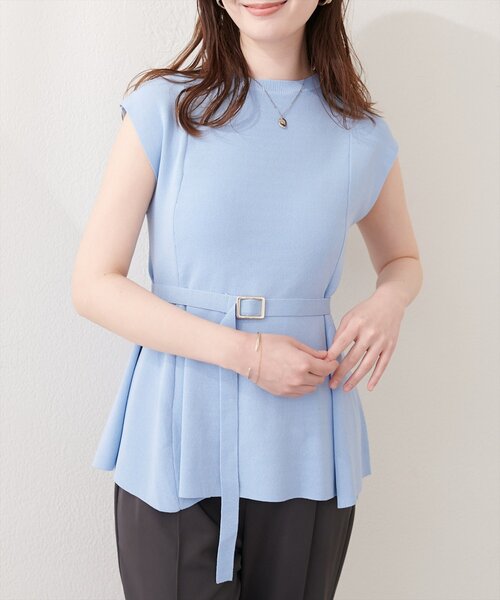 natural couture(ナチュラルクチュール)の「ベルト付きペプラムノースリニット(ニット/セーター・レディース・ブラック/サックスブルー/グレイッシュベージュ/オフホワイト/ピンク/イエロー・FREE)」の12枚目の写真