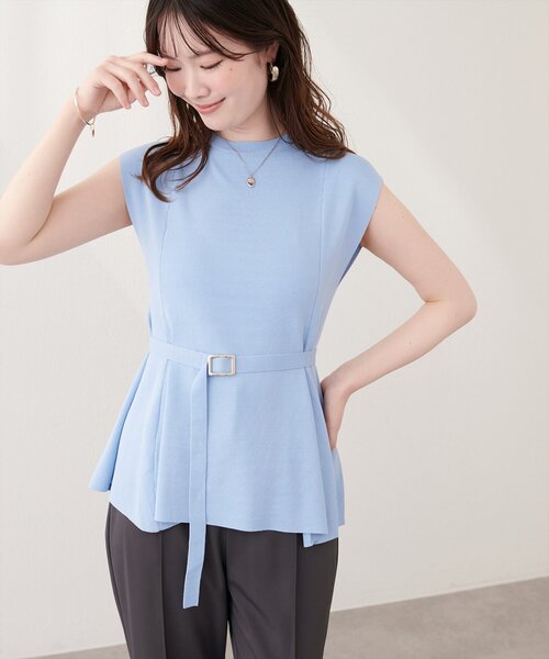 natural couture(ナチュラルクチュール)の「ベルト付きペプラムノースリニット(ニット/セーター・レディース・ブラック/サックスブルー/グレイッシュベージュ/オフホワイト/ピンク/イエロー・FREE)」の11枚目の写真