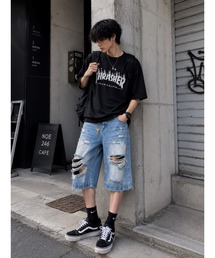 【Bls】 【ZM】【Bling Leads】ダメージ加工 スケーター ハーフパンツ