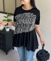 ギンガムフリルペプラムTシャツ
