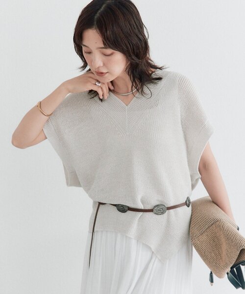 RIVE DROITE(リヴドロワ)の「【抜け感】ギマコットンニットベスト (夏服)(ニット/セーター・レディース・モカ/ホワイト系その他/チャコールグレー・FREE)」の2枚目の写真