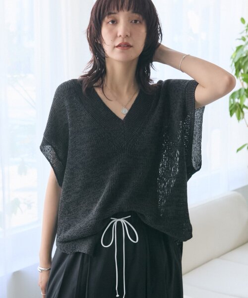 RIVE DROITE(リヴドロワ)の「【抜け感】ギマコットンニットベスト (夏服)(ニット/セーター・レディース・モカ/ホワイト系その他/チャコールグレー・FREE)」の3枚目の写真
