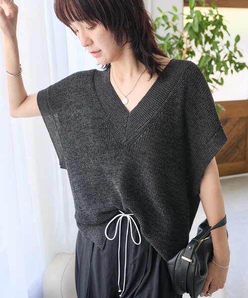 RIVE DROITE(リヴドロワ)の「【抜け感】ギマコットンニットベスト (夏服)(ニット/セーター・レディース・モカ/ホワイト系その他/チャコールグレー・FREE)」の18枚目の写真