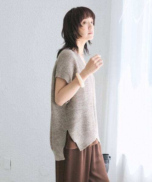 RIVE DROITE(リヴドロワ)の「【抜け感】ギマコットンニットベスト (夏服)(ニット/セーター・レディース・モカ/ホワイト系その他/チャコールグレー・FREE)」の16枚目の写真