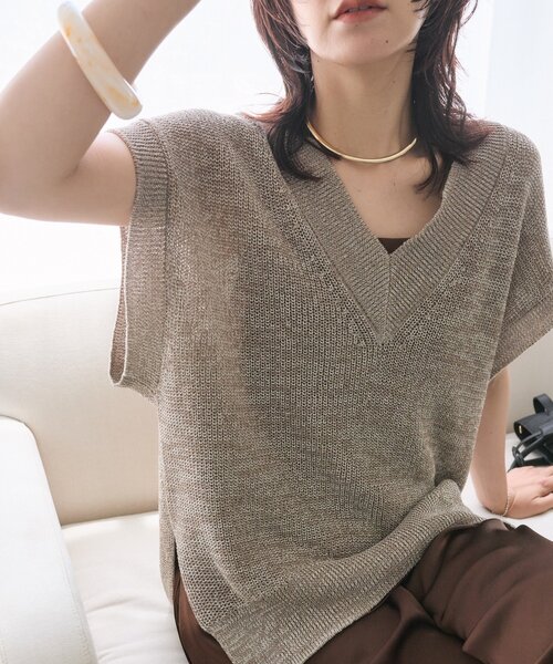 RIVE DROITE(リヴドロワ)の「【抜け感】ギマコットンニットベスト (夏服)(ニット/セーター・レディース・モカ/ホワイト系その他/チャコールグレー・FREE)」の10枚目の写真