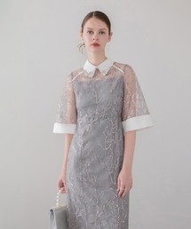 【LEJA】シアースパンコールビジューカラーIラインワンピースドレス美脚効果結婚式 パーティードレス 成人式 二次会 同窓会 お呼ばれ オケージョン 20代 30代