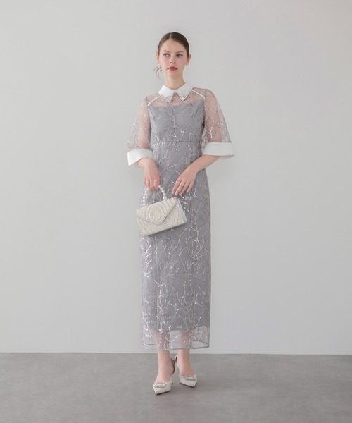 Leja（レジャ）の「【LEJA】シアースパンコールビジューカラーIラインワンピースオケージョンドレス（ドレス・レディース・グレー・SMALL/MEDIUM）」の2枚目の写真