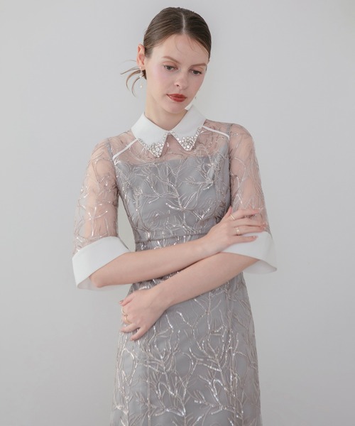 Leja（レジャ）の「【LEJA】シアースパンコールビジューカラーIラインワンピースオケージョンドレス（ドレス・レディース・グレー・SMALL/MEDIUM）」の3枚目の写真