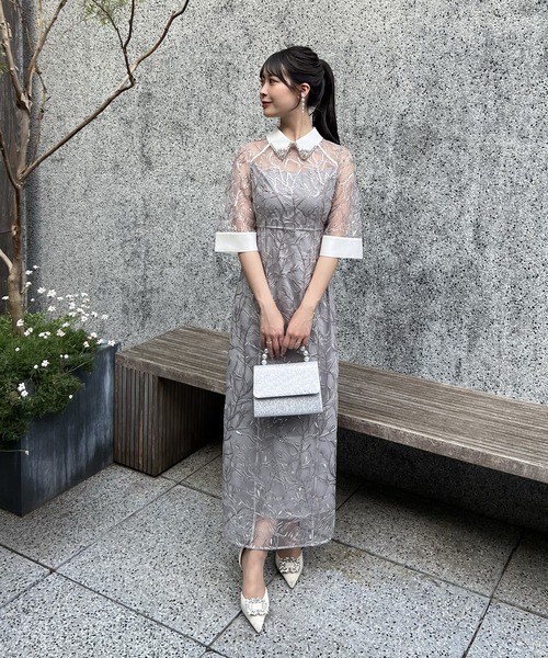 Leja（レジャ）の「【LEJA】シアースパンコールビジューカラーIラインワンピースオケージョンドレス（ドレス・レディース・グレー・SMALL/MEDIUM）」の9枚目の写真