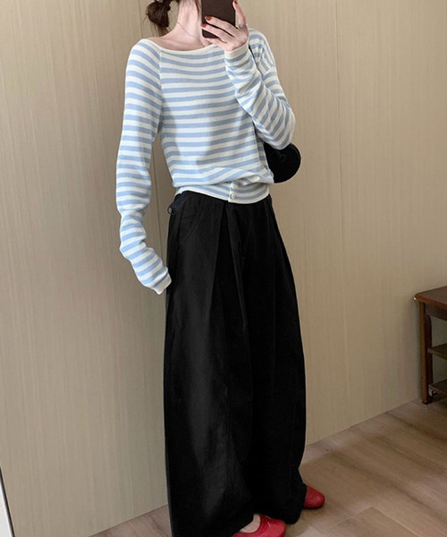 2ly2(トゥーリートゥー)の「タック入りワイドパンツ レディース ルーズシルエット シンプルボトム(その他パンツ・レディース・ブラック/ベージュ・FREE)」の7枚目の写真