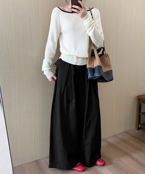 2ly2(トゥーリートゥー)の「タック入りワイドパンツ レディース ルーズシルエット シンプルボトム(その他パンツ・レディース・ブラック/ベージュ・FREE)」の8枚目の写真