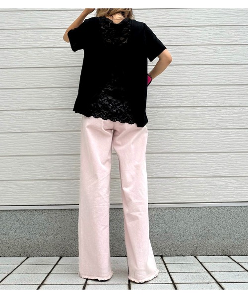 Q(キュー)の「バックレースレイヤードT(Tシャツ/カットソー・レディース・ホワイト/ブラック・MEDIUM)」の13枚目の写真