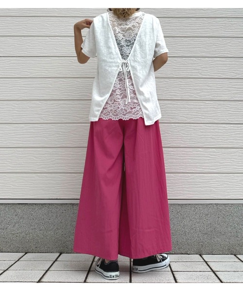 Q(キュー)の「バックレースレイヤードT(Tシャツ/カットソー・レディース・ホワイト/ブラック・MEDIUM)」の16枚目の写真