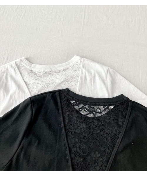 Q(キュー)の「バックレースレイヤードT(Tシャツ/カットソー・レディース・ホワイト/ブラック・MEDIUM)」の20枚目の写真
