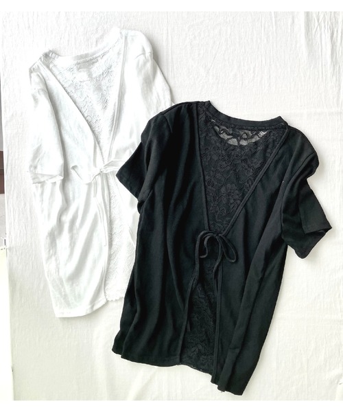 Q(キュー)の「バックレースレイヤードT(Tシャツ/カットソー・レディース・ホワイト/ブラック・MEDIUM)」の22枚目の写真