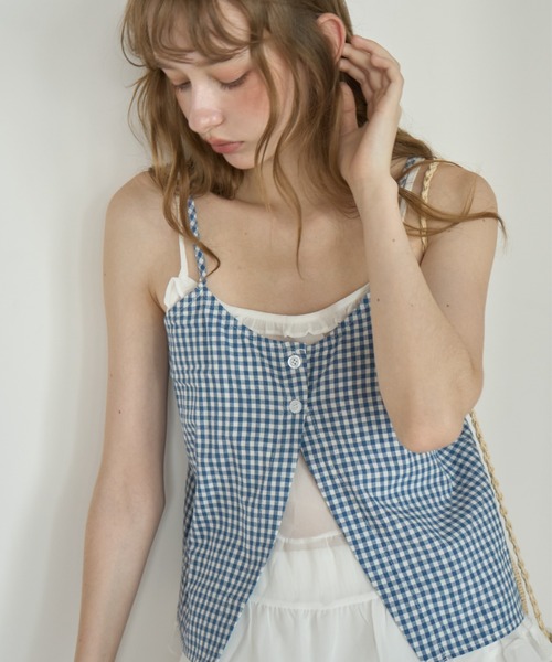 Birthday room(バースデイルーム)の「ギンガムチェックレイヤードライクビスチェ/Gingham Check Layered-Look Bustier(キャミソール・レディース・ブルー/ブラック・FREE)」の1枚目の写真