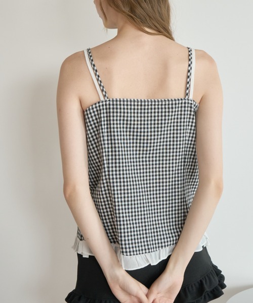 Birthday room(バースデイルーム)の「ギンガムチェックレイヤードライクビスチェ/Gingham Check Layered-Look Bustier(キャミソール・レディース・ブルー/ブラック・FREE)」の3枚目の写真