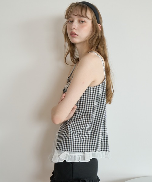 Birthday room(バースデイルーム)の「ギンガムチェックレイヤードライクビスチェ/Gingham Check Layered-Look Bustier(キャミソール・レディース・ブルー/ブラック・FREE)」の6枚目の写真