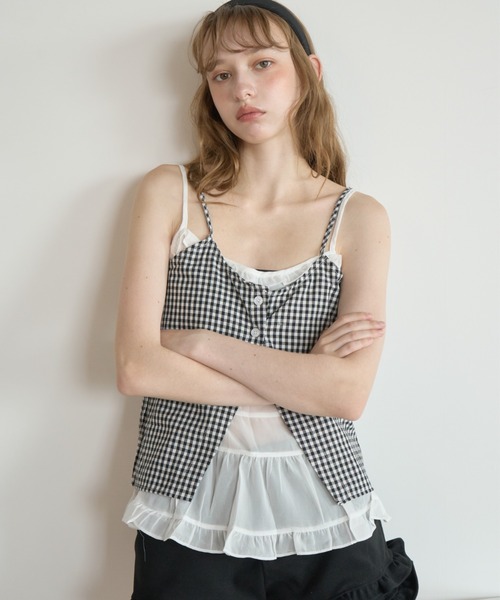Birthday room(バースデイルーム)の「ギンガムチェックレイヤードライクビスチェ/Gingham Check Layered-Look Bustier(キャミソール・レディース・ブルー/ブラック・FREE)」の7枚目の写真