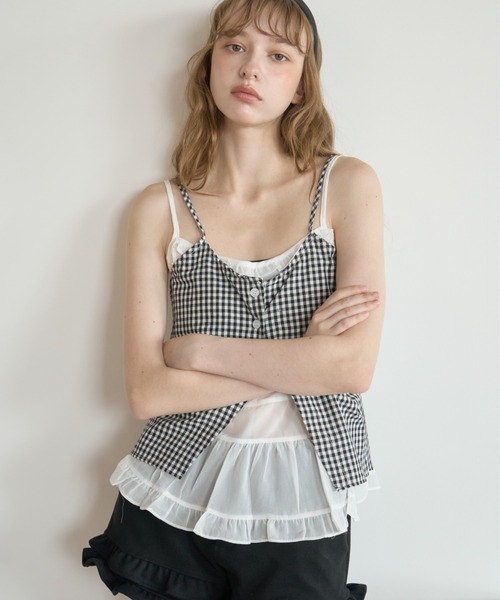 Birthday room(バースデイルーム)の「ギンガムチェックレイヤードライクビスチェ/Gingham Check Layered-Look Bustier(キャミソール・レディース・ブルー/ブラック・FREE)」の8枚目の写真