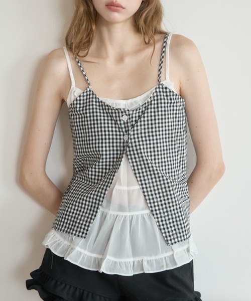 Birthday room(バースデイルーム)の「ギンガムチェックレイヤードライクビスチェ/Gingham Check Layered-Look Bustier(キャミソール・レディース・ブルー/ブラック・FREE)」の5枚目の写真